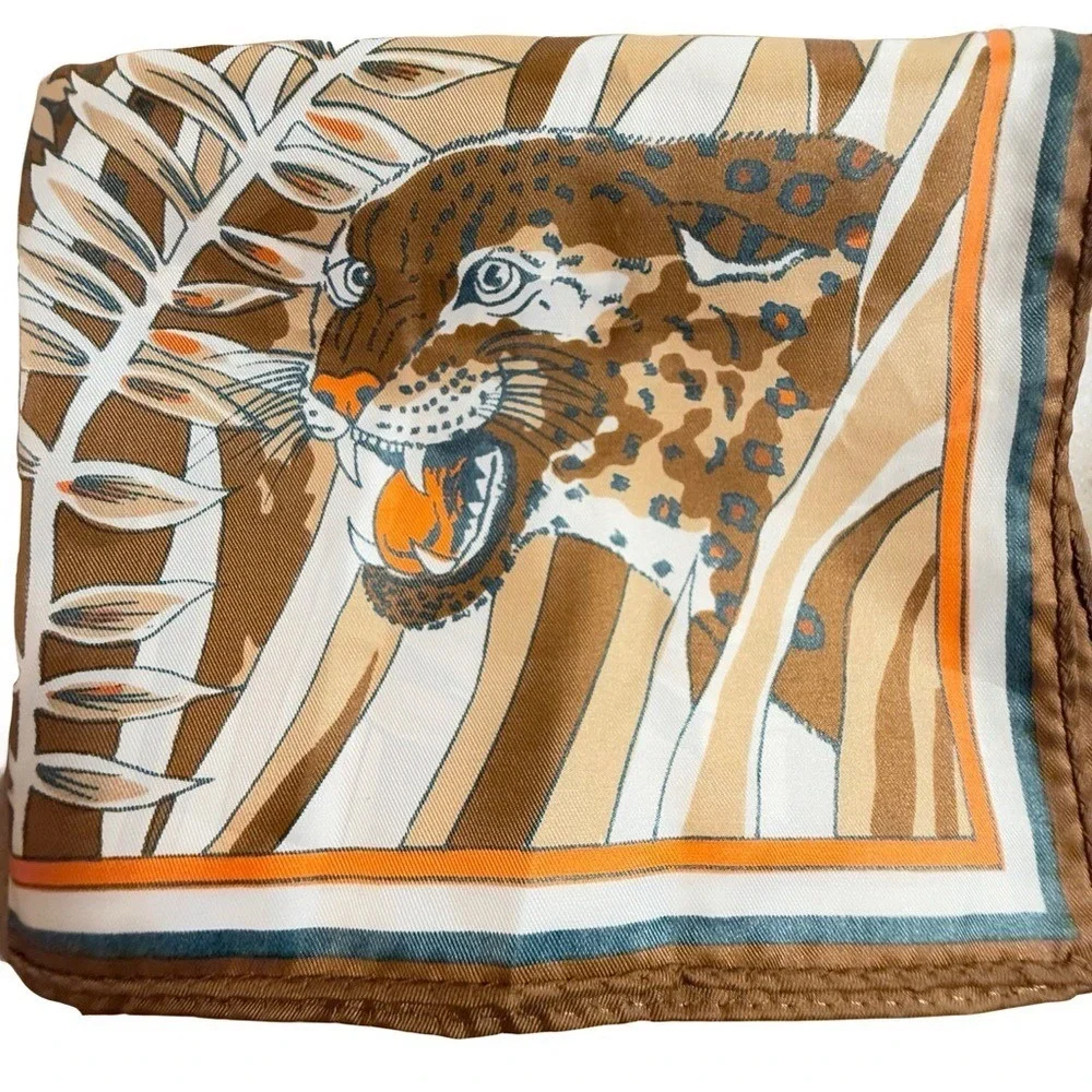 Scarf Oblong Women 13x43 Brown Leopard Safari Tropical Jungle Print Vintage